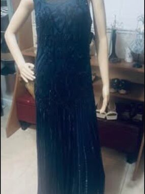 Pisarro Nights Elegant Midnight Blue Beaded Sleeveless Maxi Dress